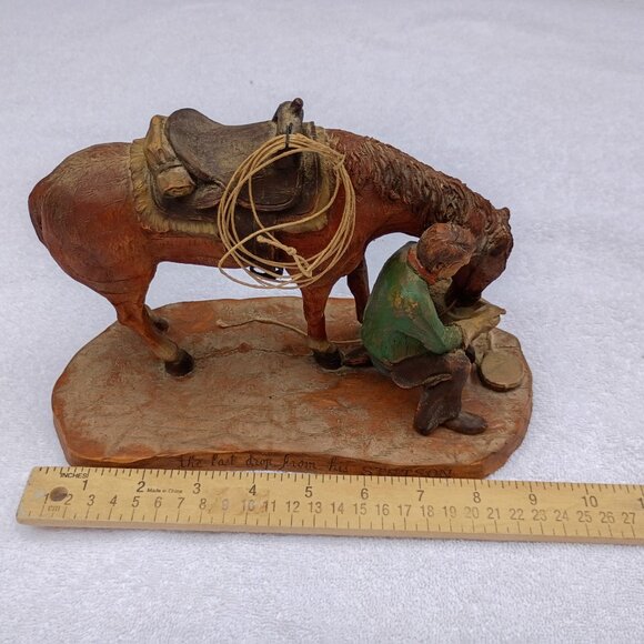 The Last Drop From His Stetson Statue Wooden Horse Equestrian Figurine Vintage - Picture 13 of 16